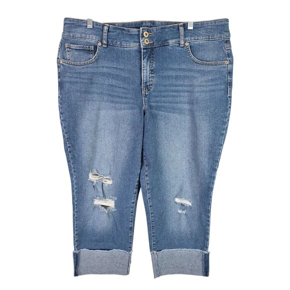 Style & Co Denim - Womens Style & Co Distressed Blue Denim Capri Jeans Rolled Cuff Stretch Size 16W